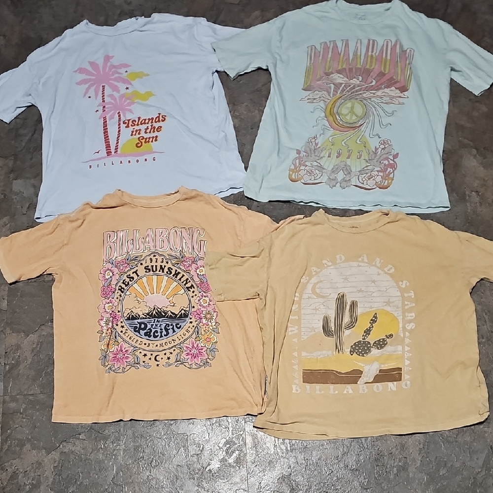 Billabong Women's Short Sleeve Tees - Blue, Pink, Yellow, Tan